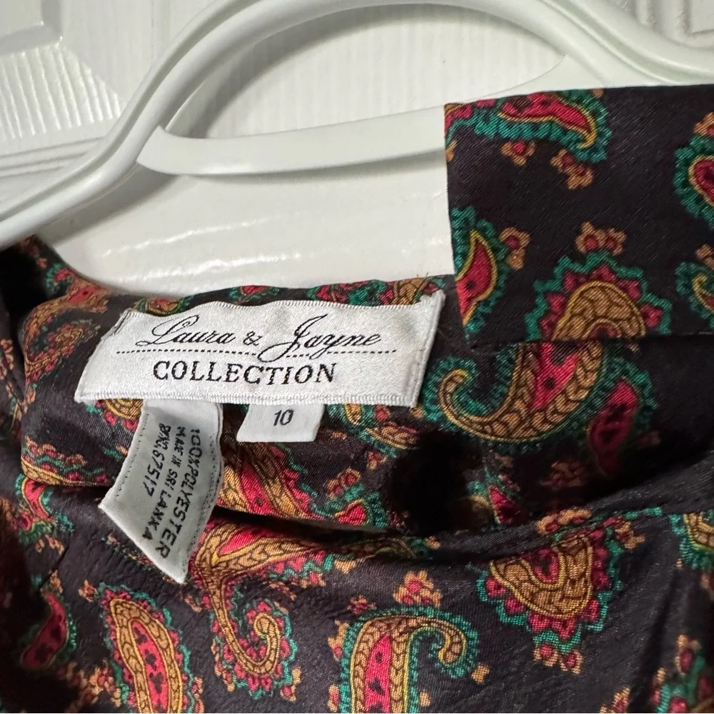 Vintage 90s Paisley Blouse Womens Size‎ 10 Black Long Sleeve Boho EUC